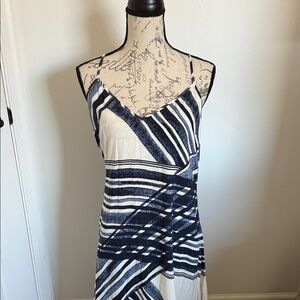 LOFT Asymmetrical Navy and White Dress